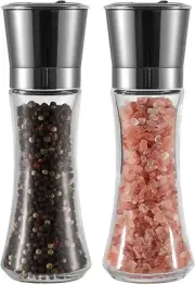 Salt and Pepper Grinder Set Stainless Steel Black Salt and Pepper Mill with Adju