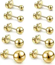 [Top Plaza] 10Pcs Hypoallergenic Stainless Steel Round Ball Earrings for Women Men Studs Earring Set 3mm-8mm
