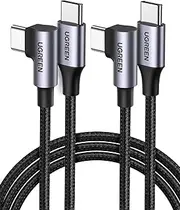 UGREEN 60W 2 Pack USB C to USB C Cable Right Angle, PD Fast Charging Cord for iPhone 16 Pro Max/15, Pixel 9/8/7, Galaxy S25 Ultra/S24, MacBook Pro, iPad Pro 2024, Switch, 2M