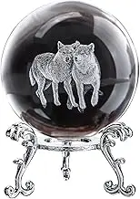 ZEERSHEE 60mm Crystal Wolf Decor Ball with Stand - 3D Glass Laser Engraved Gifts for Wolf Lovers - Decorative Glass Sphere Figurine for Home Office Paperweight