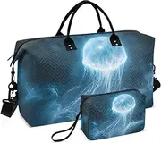 [ZRYSMY] Nebula Jellyfish Night Duffel Bag for Traveling, Travel Bag Gym Bag, with Multiple Interior Pockets Shoulder Weekender Bag for Women Men with Toiletry Bag 20.5L x 1.9W x 13.8H, Multi-Colored