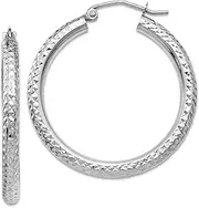 [JewelryWeb] 14k White Gold Hollow Polished Hinged post Sparkle Cut 3mm Round Hoop Earrings 29x29mm-Hoop Earring for Women