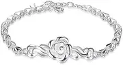 Chain Bracelets,Silver Bracelet,Fashion Bangle,Sterling Silver Bracelet for Women,Women 925 Sterling Silver Bracelet Carve Rose Flower Bracelet Friendship Bracelet Sterling Silver Jewellery Gifts
