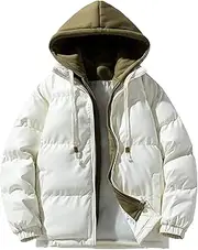 [JEShifangjiusu] Men's Patchwork Hooded Down Jacket Casual Fashion Warm Down Coat Waterproof Winter Zip Puffer Outerwear
