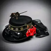 Black Steampunk Rose Lace SEXY Goggles Women Feather Top Hat Party Head Gear