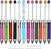 Maydahui 12PCS Multicolour Beadable Ballpoint Pens Retractable 4 in 1 Colored Bead Pen Plastic DIY Pens Cool Shaft Beaded Pen for DIY Making School Party Office(Beads Not Included)