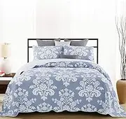 SAMCAMEL Quilt Bedding Set, Flower Theme – 3 Piece Bedding Quilt/Reversible Coverlets – 100% Cotton Flat Sheet set-318 (Blue)