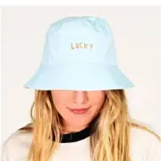 NWT Kerri Rosenthal Women's Cotton Smiley Bucket Hat in Saltwater