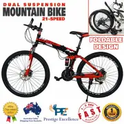 Dual Suspension Mountain Bike 21 Speed Foldable Bicycle Mens Bikes Red and Black