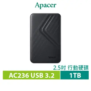 Apacer宇瞻AC236 1TB USB3.2 Gen1行動硬碟-時尚黑