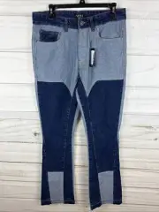 Brand New Men’s MNML Jeans B118 Work Flare Denim Blue Patchwork Pants Size 32