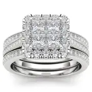 14k White Gold Round Cut 1.5Ct Diamond Bridal Set Ring Size 7 Clarity I2