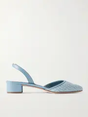 [Manolo Blahnik] Manolo Blahnik - Raffro 30 Leather-trimmed Raffia Slingback Pumps - Light blue - IT40 IT 40 Blue