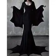 Addams family Witch Morticia Addams Walpurgis Night Dress Halloween Dress Adults' Women's Punk Gothic Party / Evening Carnival Mardi Gras Easy Carnival Costum