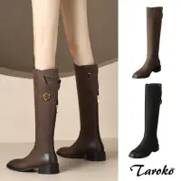 在飛比找momo購物網優惠-【Taroko】優雅女仕素面圓頭低跟長筒靴(2色可選)