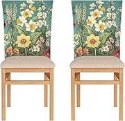 Chair Protectors for Home Decor Chair Cover for Dorm Desk Chair Set of 6 Soft Stool Cover Spring Flowers Daffodil Orchid Butterflies Bees Teal