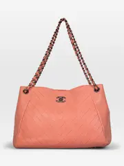 Pink Leather Chevron Tote Bag