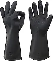HHPROTECT Chemical Resistant Gloves,Waterproof Reusable Dishwashing Household Cleaning Protective Safety Work Heavy Duty Industrial Rubber Gloves Black 1 Pair Size Large