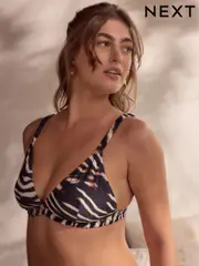 Black/Animal Ruched Strap Triangle Bikini Top (AK1809) | $47