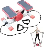 Steppers for Exercise, Pink/Black/Black-Yellow Stair Stepper with Resistance Band ＆ LCD Monitor with 330lbs Weight Capacity, Portable Home Workout Hydraulic Stepper Machine Equipment