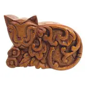 Cheshire Cat Kitty Trippy Cat Secret Puzzle Box Trinket Stash Box Hand Carved Wo