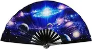 [STKARCV] 1pcs Classic Folding Fan Print Black Bone Hand Rainbow Cooling Handheld(A)