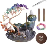 Waterfall Incense Burner, Backflow Incense Holder with Crystals Tree, 7 Chakra