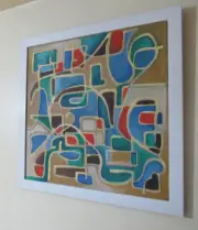Contemporary Modern Abstract Geometric Oil Painting Signed Framed