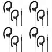 4PK Laser Wired Sports Ear-Hook Earphones 1.2m w/ Silicone Tip Black