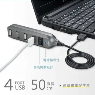 【E-Books 中景科技】H17 節能開關4孔USB-Hub集線器 (贈Type C轉接頭)