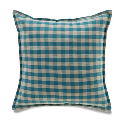 Square Blue And Beige Buffalo Check With Polyester Insert Pillow