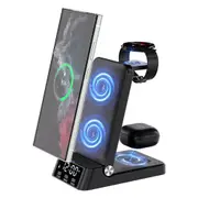 3-in-1 Wireless Charging Station with Digital Alarm Clock Fast Charging Dock for Samsung Watch