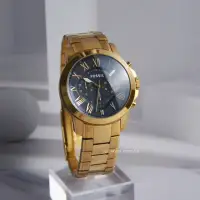 在飛比找momo購物網優惠-【FOSSIL】金色鋼帶黑面三眼計時手錶 男錶 情人節(FS