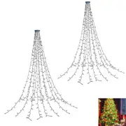 2pcs Christmas Tree String Lights 200 LED Fairy Lights with Ring for Indoor Outdoor Xmas Tree Decorations-Warm White