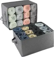 Pack of 2 Wardrobe Organiser, Storage Box for Clothes with 24 Grids, Drawer Orga
