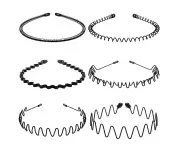 Metal Headbands Wavy Hairband Spring Hair Hoop Black Unisex Men Women Elastic Non Slip Sports, Black, Pack of 6