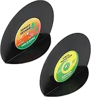 Retro Record Bookends, Classic CD Record Shape Decorative Book Ends, Record Bookends Shelves for Office, Living Room, Bedroom or Studio Decoration