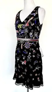 Aidan mattox Black Beaded Cocktail Dress Size 2 Retails $275 Price $$95 NWT