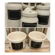 NEW Rae Dunn Set Of 3 “Take Note” Chalkboard Canisters And Set Of 2 Ramekins