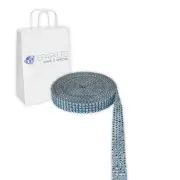 Light Blue 4 Row Diamond Rhinestone Ribbon Trim Mesh Wrap 1 Yard - Wedding uz