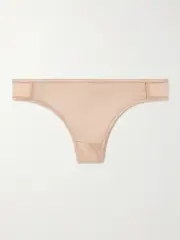 [Eres] Eres - Splendide Tulle-trimmed Silk-satin Thong - Blush - FR 38 FR 38 Pink
