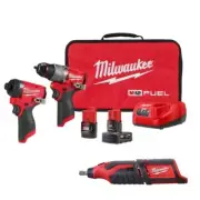 Milwaukee Hammer Drill + Impact Driver Kit 12V Li-Ion Cordless w/ Rotary Tool