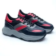 A. Testoni Sneaker Napa Net Fabric Chunky Leather UK: 12 US: 13 EU: 46 Red Black