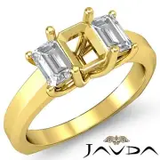 3 Stone Trellis Emerald Semi Mount Diamond Engagement Ring 14k Yellow Gold 0.5Ct