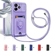 Aithne Case for Xiaomi Redmi Note 14 4G Mobile Phone Chain Case, Slide Camera Protection, Silicone Mobile Phone Case for Hanging Chain, 360 Degree Ring Holder, Stand, Card Slot, Purple