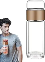 Tea Infuser Bottle – Double Wall Glass Tumbler, Portable Tea Mug | Removable Stainless Steel Strainer, Heat Resistant Travel Flask, Ideal for Loose Leaf Brewing, offic Commute, and Outdoor Camping