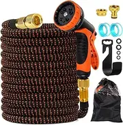 100 FT Expandable Garden Hose, Car Wash Hoses, 2025 New Upgrated Heavy Duty Expanding Water Hose with 10 Spray Nozzle, Retractable, Flexible, Never Kink Tangle Car Washing Pipes for Yard, Outdoor