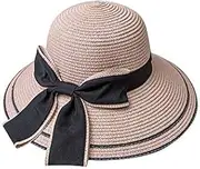 [Tooe] Women Wide Brim Straw Roll Up Hat with Ribbon Bow Foldable Summer UV Protection Beach Travel Cap, Pink, Large