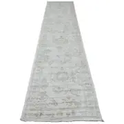 2'10"x12'5" White Hand Knotted Angora Oushak Leaf Design Wool Runner Rug R20029