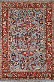 Light Blue Floral Oushak Oriental Rug 4x6 Handmade Wool